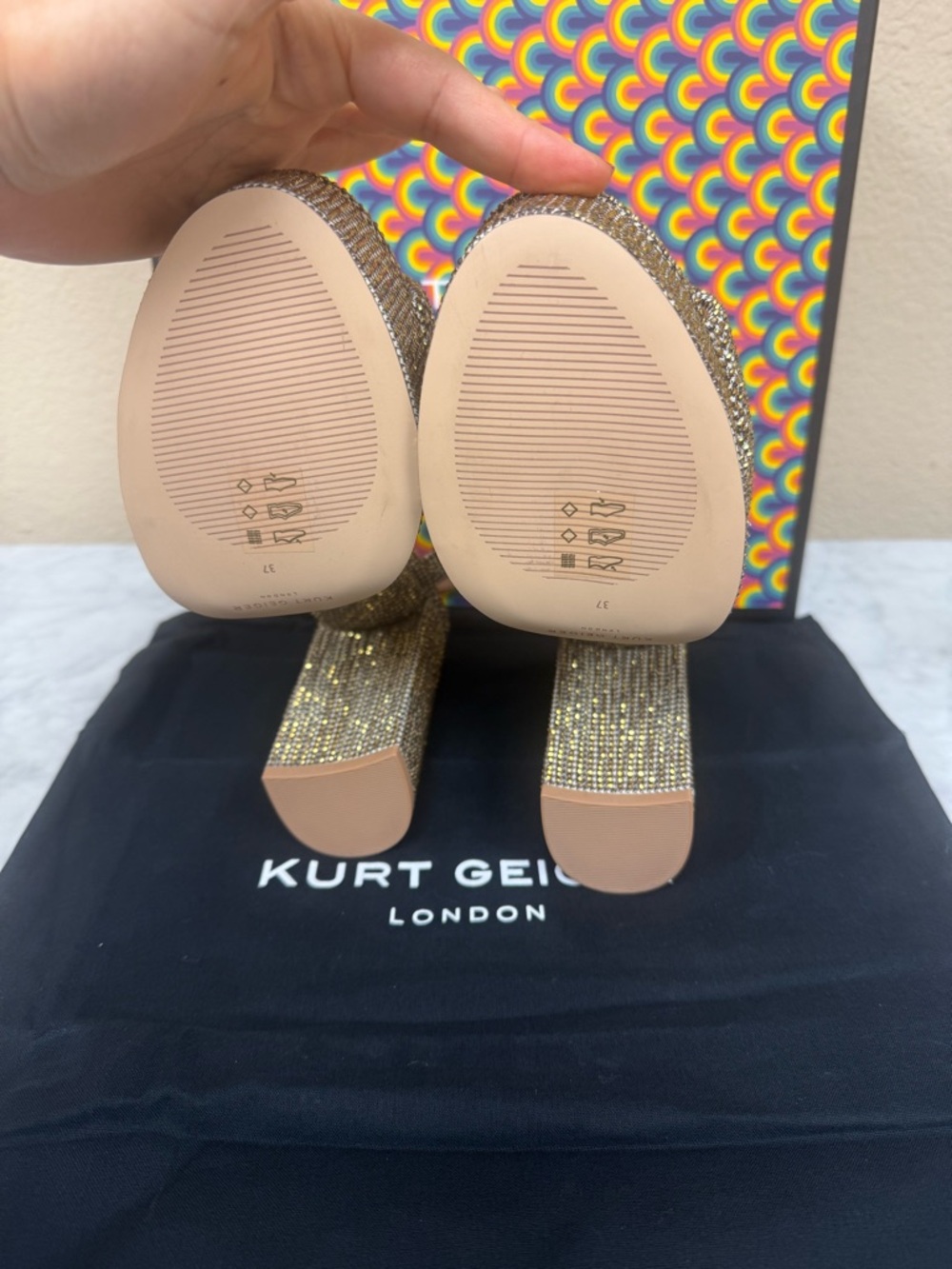 Kurt Geiger Gold Metallic Platform Block Heel ❤️❤️❤️ - Picture 14 of 17